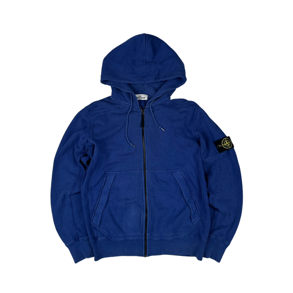 Stone Island Blue Cotton Zipped Hoodie - Large