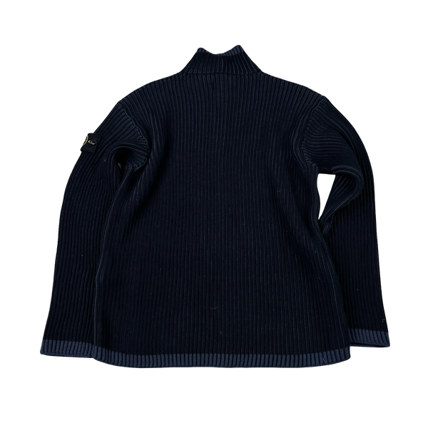 Stone Island 2024 Navy Ribbed Virgin Wool Knit Jumper - Medium