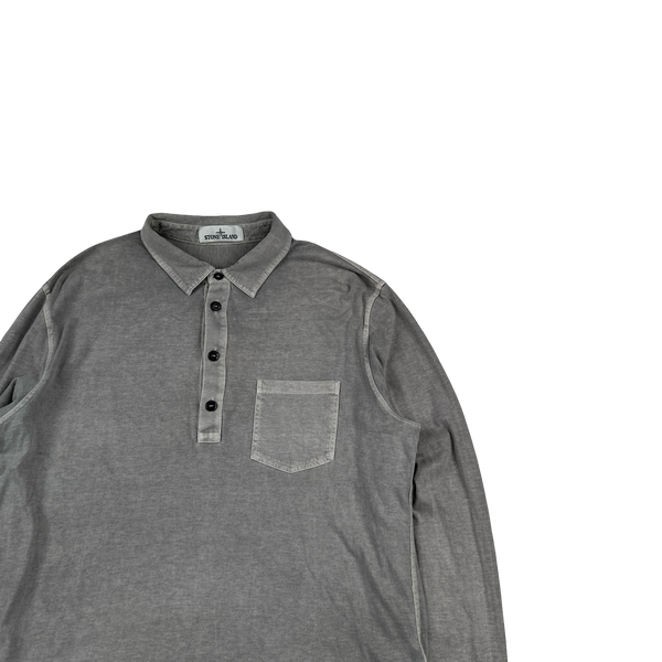 Stone Island Grey Cotton Long Sleeve Polo Shirt - XL