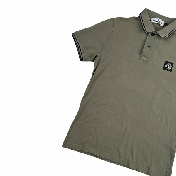Stone Island Khaki Black Piping Short Sleeve Polo Shirt - Small