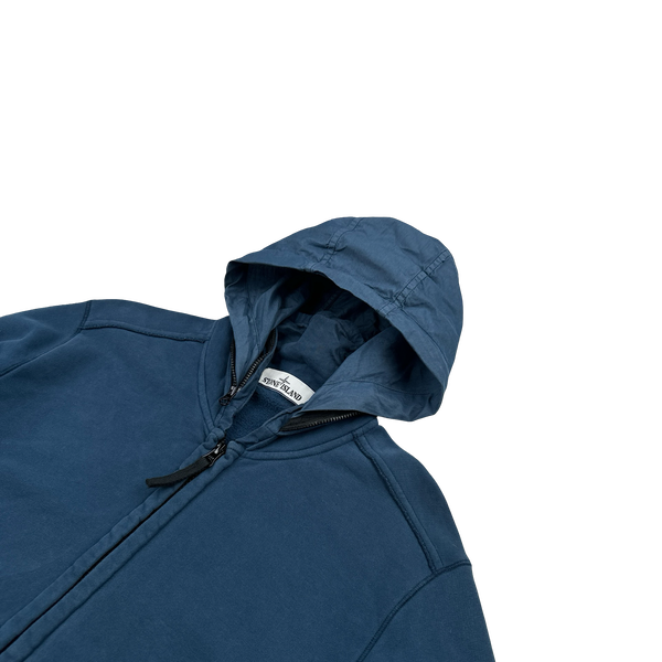 Stone Island 2017 Blue Lino Flax Hooded Zipped Jumper - Medium