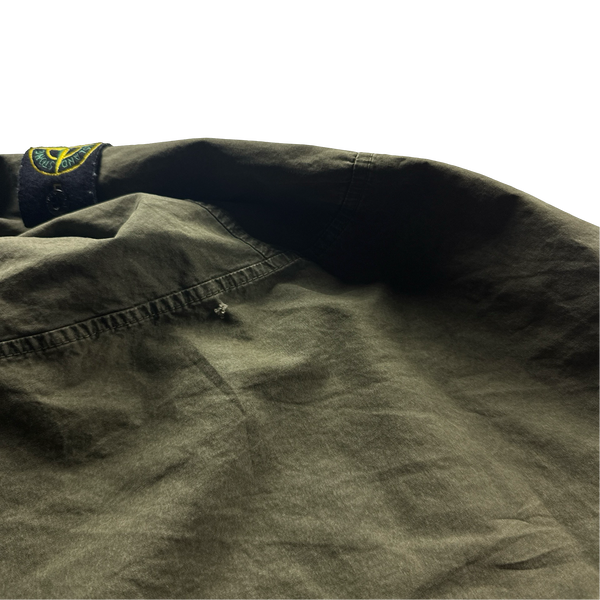 Stone Island 2023 Khaki Hooded Cotton Quarter Zip Pullover