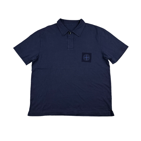 Stone Island Vintage 2001 Navy Spellout Cotton Polo Shirt - XL