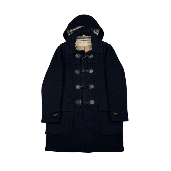 Burberry Navy Classic Check Lining Lana Wool Duffle Coat - Large
