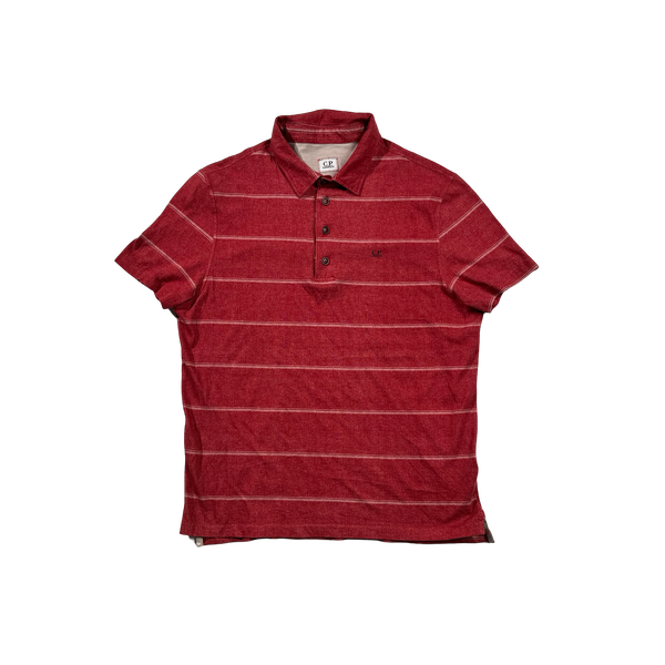 CP Company Red Stripped Cotton Polo T Shirt - Large