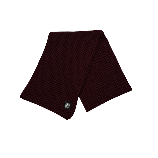Stone Island 2018 Burgundy Ribbed Wool Scarf