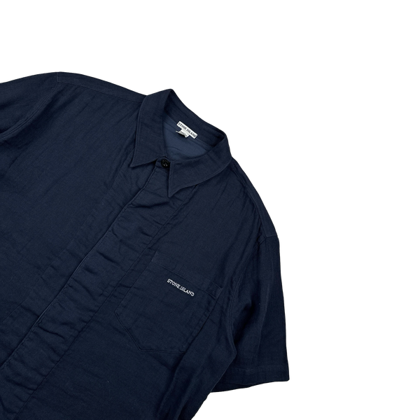 Stone Island Vintage 2001 Navy Short Sleeve Linen Buttoned Shirt - XL