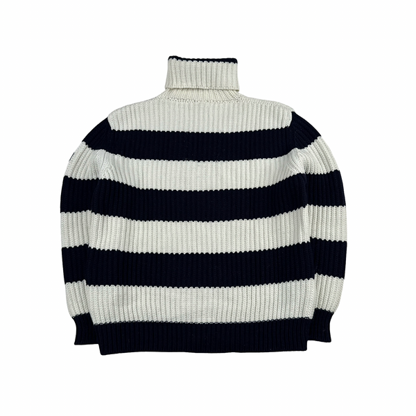 Paul & Shark Navy White Stripped High Neck Wool Blend Jumper - Large