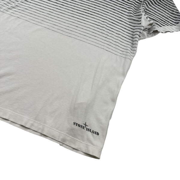 Stone Island 2009 Grey Striped Gradient Spellout T Shirt - Large