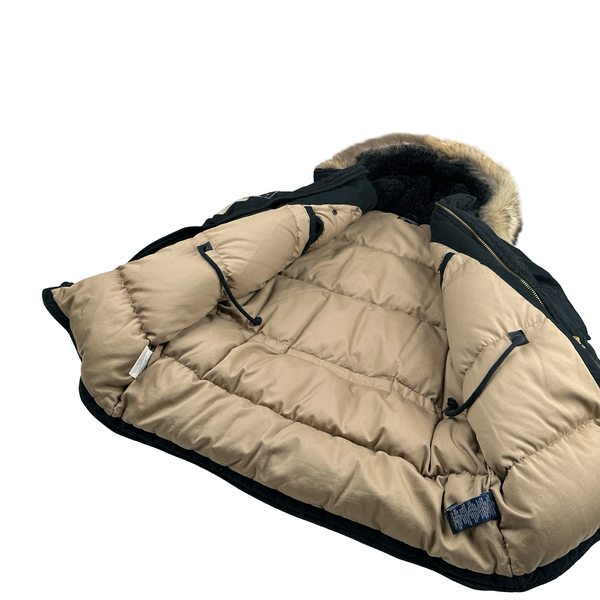 Ralph Lauren Black Down Filled Fur Hood Trim Puffer Jacket - Large