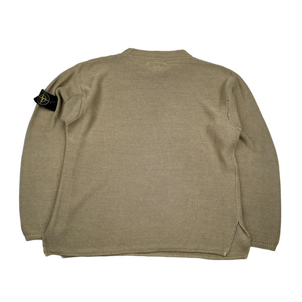 Stone Island 2001 Vintage Oatmeal Cotton Knit Pullover Jumper - Medium
