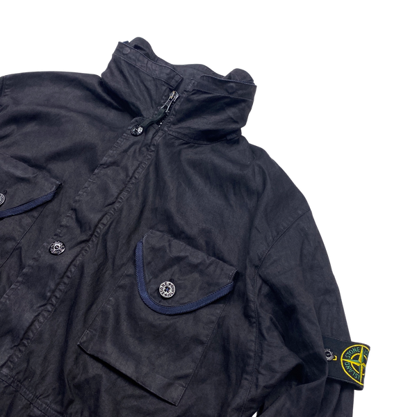 Stone Island 2002 Black Lino Flax Blend Zipped Jacket - XL