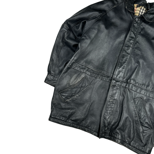 Burberry Leather Nova Check Lined Collared Duffle Coat - 3XL