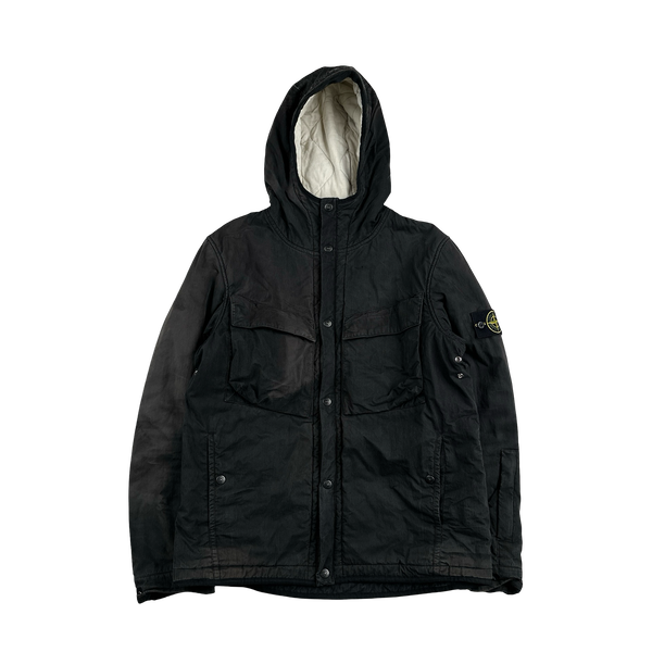 Stone Island Black Cotton Quilted Hooded Jacket - XL