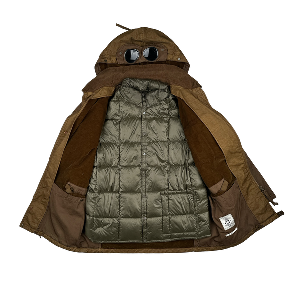 CP Company Brown Down Filled Winter Goggle Jacket - Large