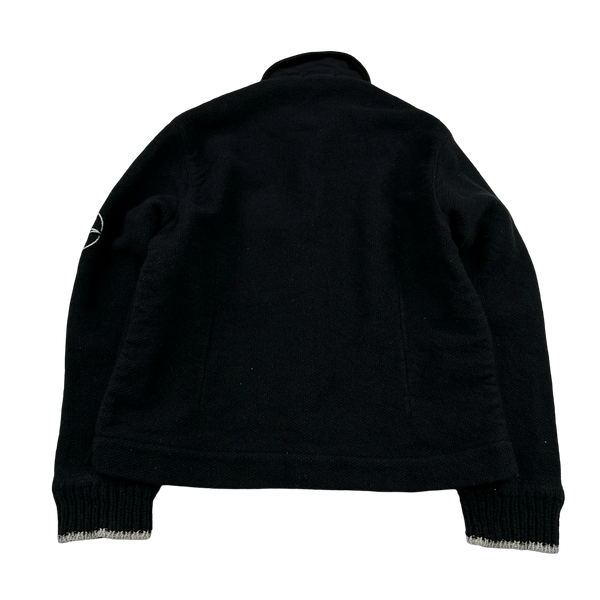 Stone Island 90s Black Wool Collared Buttoned Knit Compass Jumper - Large