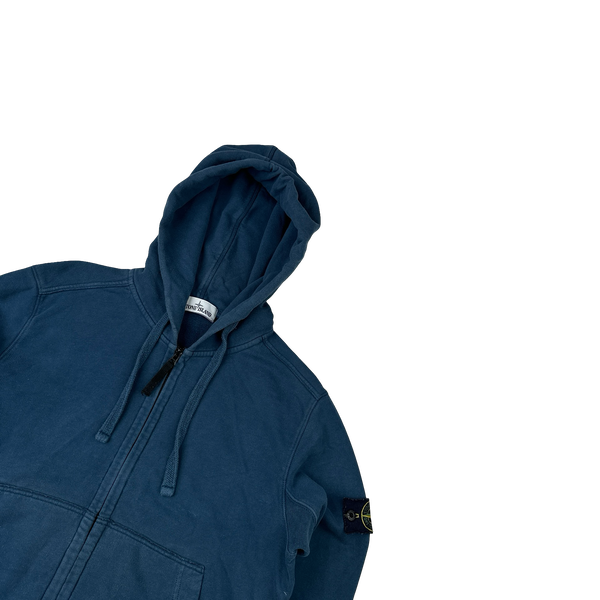 Stone Island Blue Cotton Zipped Hoodie - Medium