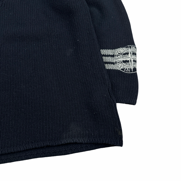 Stone Island 1996 Navy Wool Buttoned Knitted Jumper - Medium