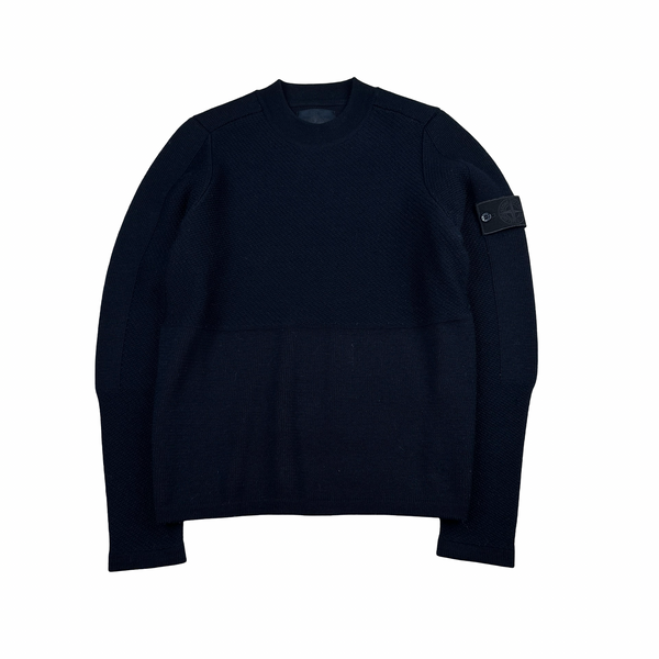 Stone Island 2017 Ghost Navy Wool Crewneck Thick Knit Jumper - Small