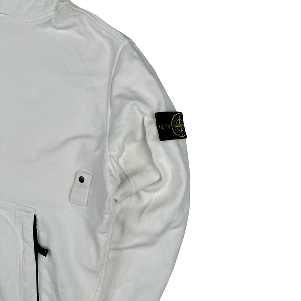 Stone Island 2021 White Contrast Piping Pullover Hoodie - Large