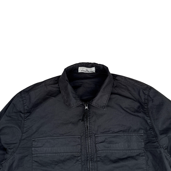 Stone Island 2023 Black Supima Cotton Twill Zipped Overshirt - Large