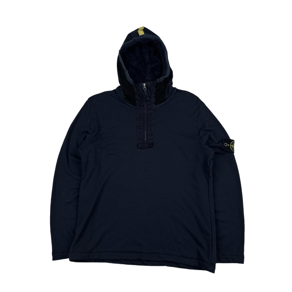 Stone Island 2010 Navy Cotton Pullover Quarter Zip Hoodie - Medium