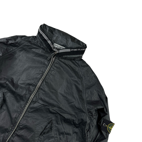Stone Island 2005 Vintage Grey Nylon Zipped Spellout Collar Jacket - Medium