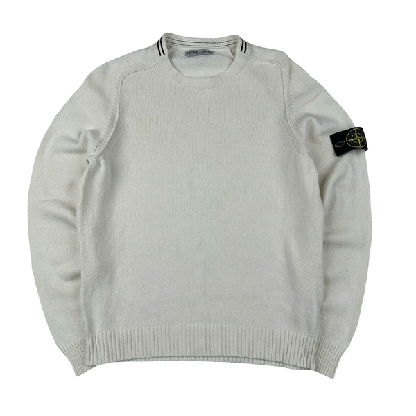 Stone Island 2006 White Knitted Crewneck Jumper - Medium