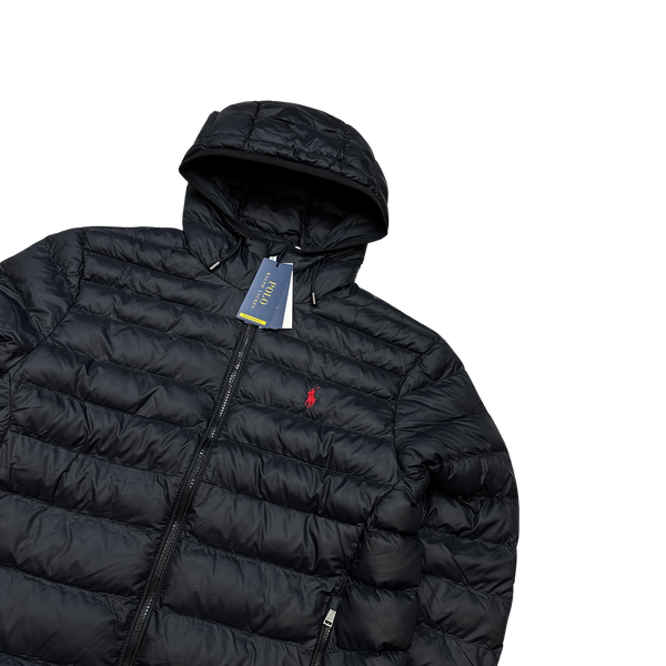 Ralph Lauren Black Padded Nylon Hooded Jacket - Small