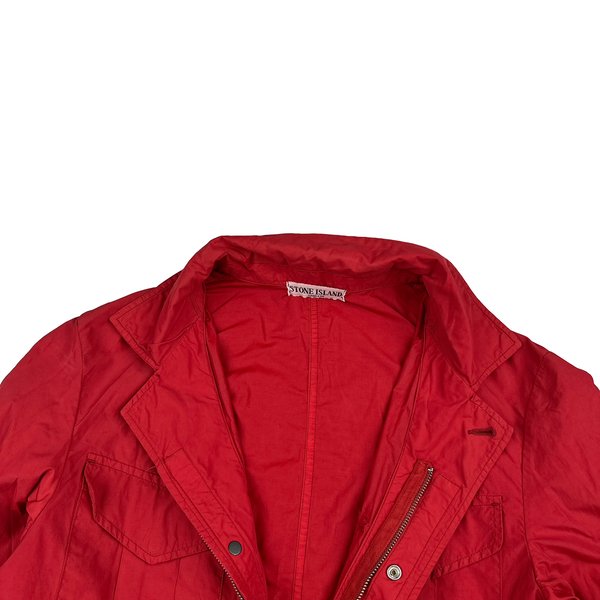 Stone Island 2008 Red Nylon Resin Coated Zipped Overshirt Jacket - Medium