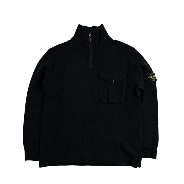 Stone Island 2001 Navy Wool Blend Vintage Ribbed High Neck Jumper - Medium