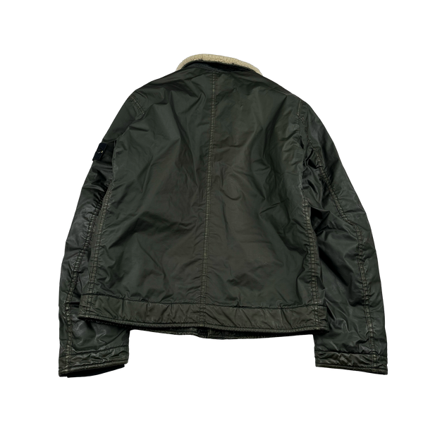 Stone Island 2015 Dark Green Mussola Gommata Sherling Flight Jacket - Medium