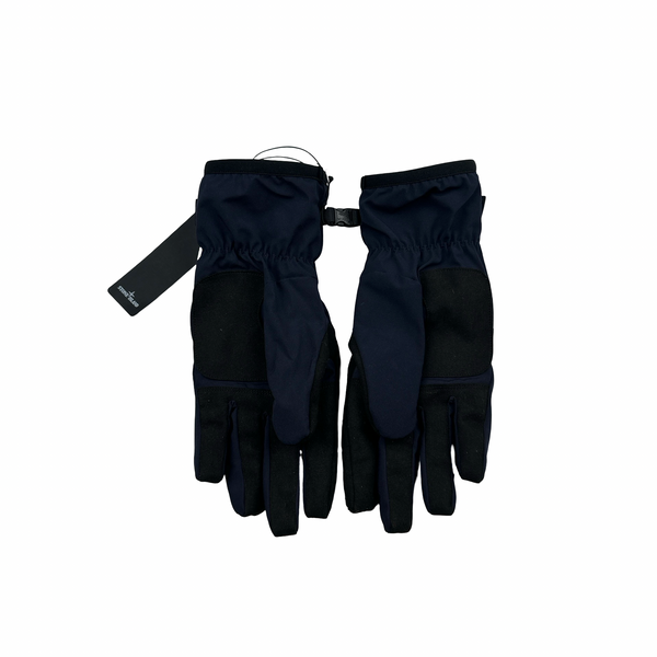 Stone Island 2021 Soft Shell Navy Reflective Logo Gloves - Large