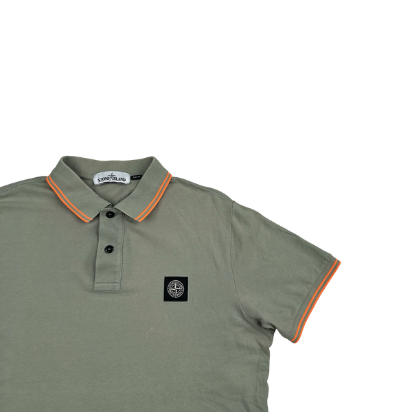 Stone Island 2018 Green Orange Piped Short Sleeve Polo Shirt - XL