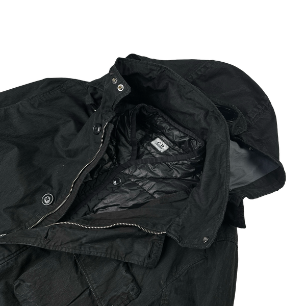 CP Company 50 Fili Down Filled Black Goggle Jacket - Medium