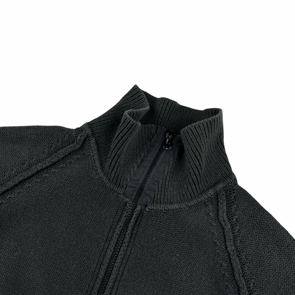 Stone Island 2004 Washed Black Cotton Quarter Zip Neck Pullover - XL