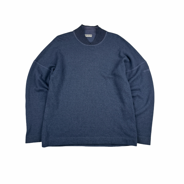 Stone Island 1987 Navy Knitted Wool Blend Spellout Vintage Pullover - Large