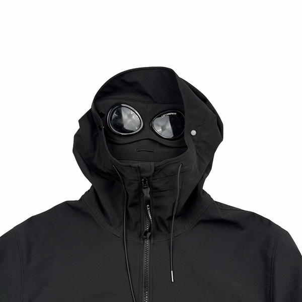 CP Company Black Soft Shell R Goggle Hooded Zipped Jacket - Medium