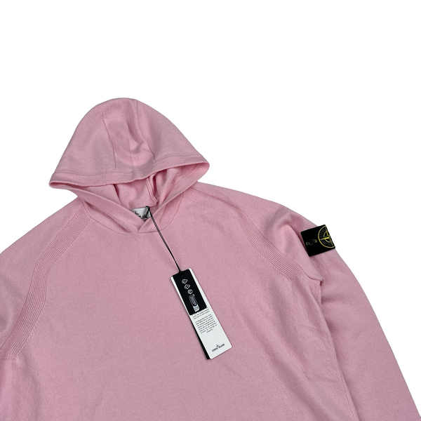 Stone Island 2025 Pink Light RWS Geelong Wool Hooded Knit Jumper - Large