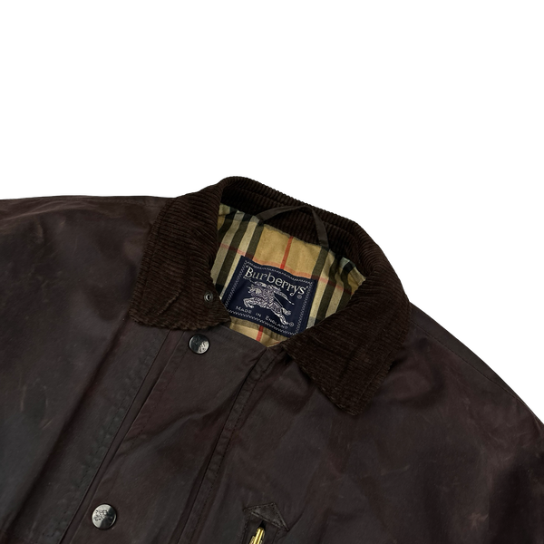 Burberry Cotton Nova Check Lined Corduroy Collar Wax Jacket - XL