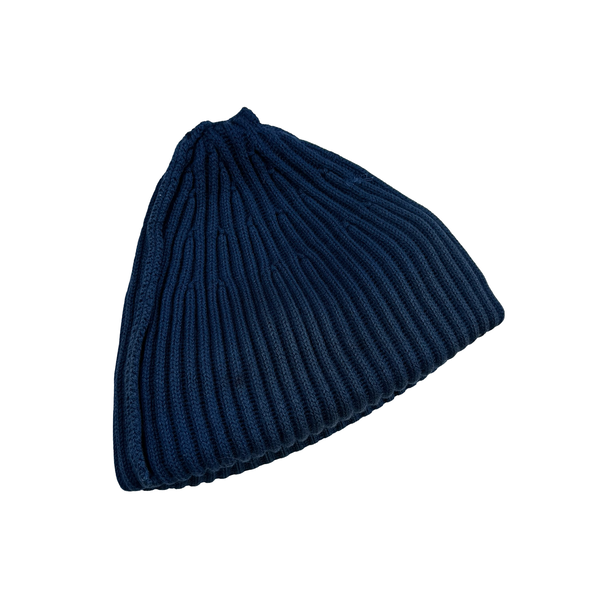 Stone Island Blue Ribbed Logo Patch Beanie