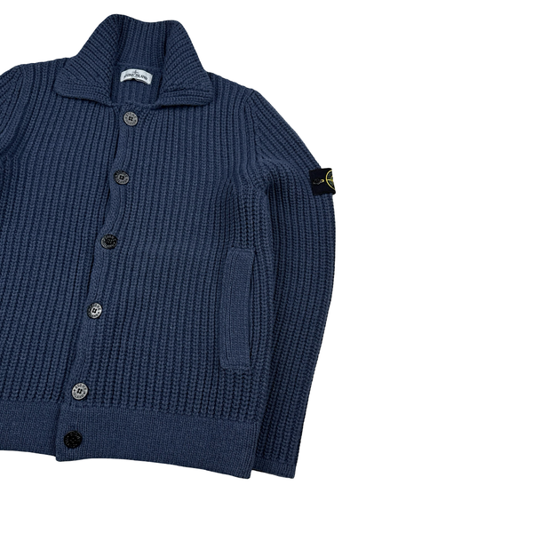 Stone Island Navy Heavyweight Thick Knit Button Up Cardigan - XXL