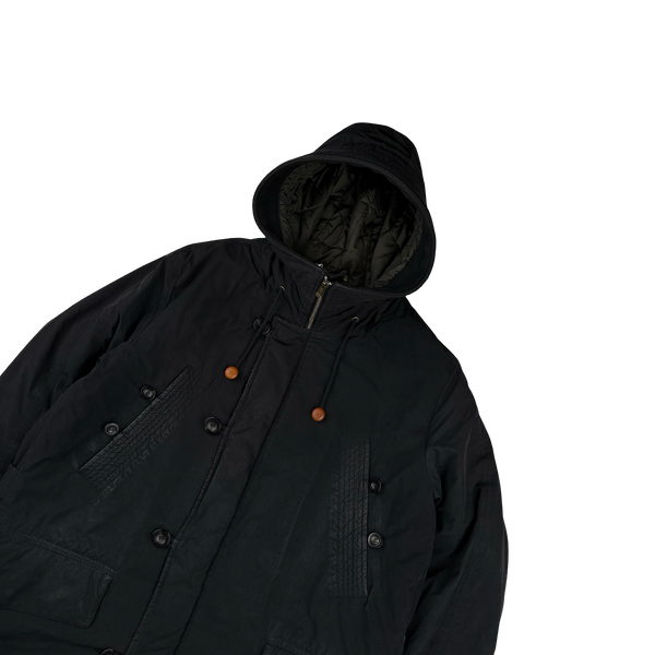 CP Company 2010 Black Nylon Down Filled Quilted Long Puffer Jacket - Large