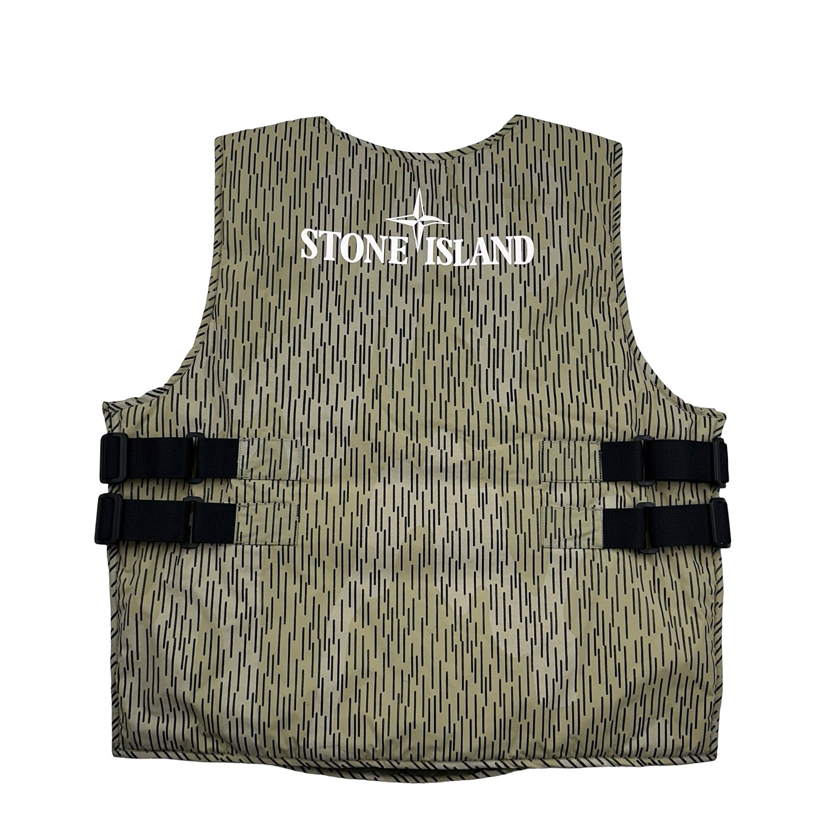 Stone Island 2021 Rain Camo Reflective Spellout Padded Utility Vest - XL