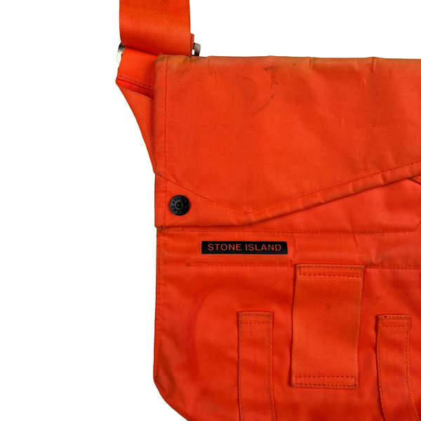 Stone Island 2000s Orange Nylon Multi Pocket Spellout Vintage Side Bag