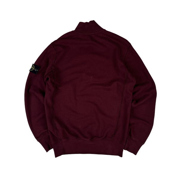 Stone Island 2018 Burgundy Cotton Quarter Zip Jumper - Medium