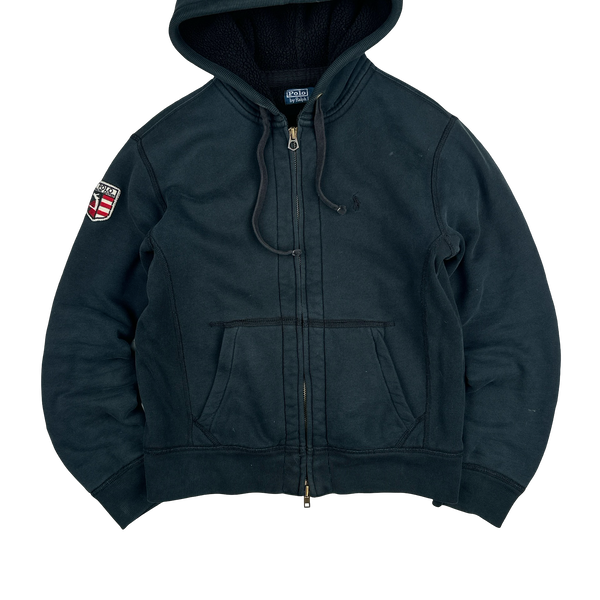 Ralph Lauren Black Thick Cotton Teddy Fleece Lined Zipped Hoodie - Medium