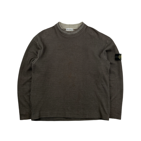 Stone Island 2000 Boxy Fit Brown Ribbed Pullover Crewneck Jumper - XL