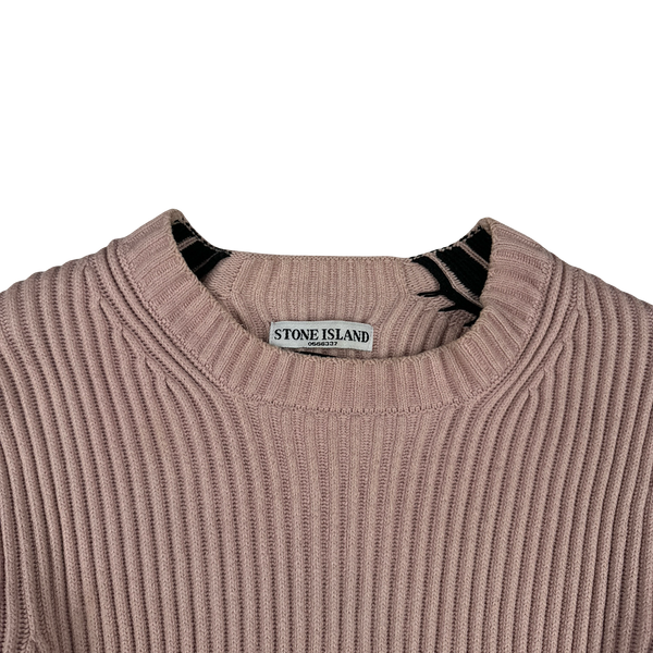 Stone Island 2005 Pink Thick Ribbed Pullover Jumper - Small