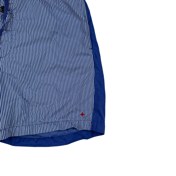 Stone Island 2019 Blue Striped Marina Spellout Shorts - Large